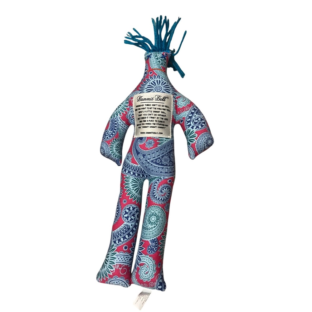 Dammit Doll Stress Relief Plush Pink Blue Paisley Pattern Gag Gift‎ 12 Inch